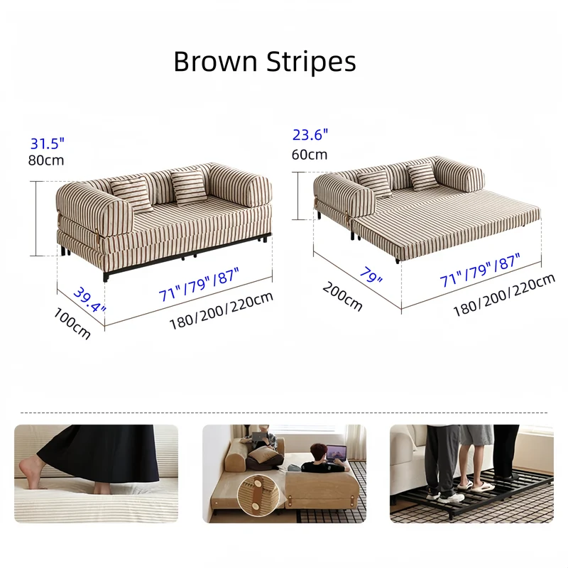 Gepolstertes Schlafsofa mit Metallrahmen und Cordstoffbezug