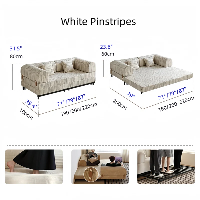 Gepolstertes Schlafsofa mit Metallrahmen und Cordstoffbezug