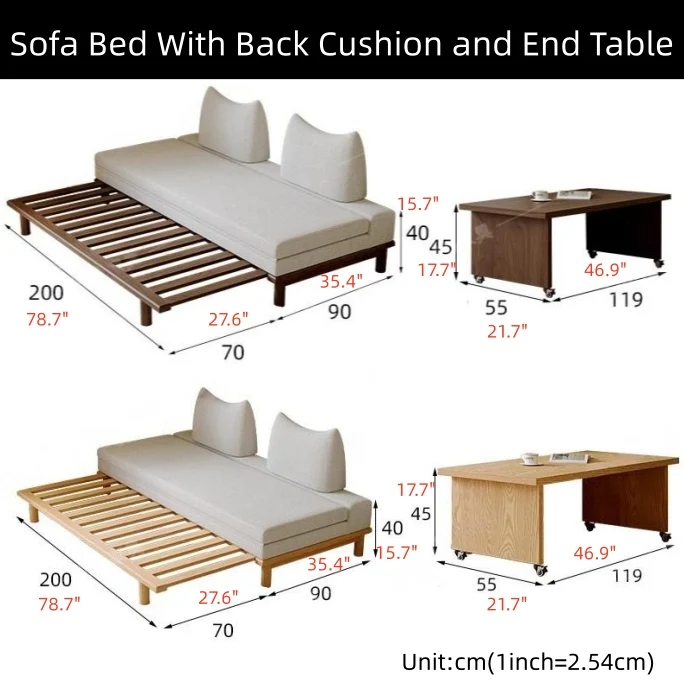 Tatami-Schlafsofa mit Massivholzrahmen und Tumbler-Rückenkissen
