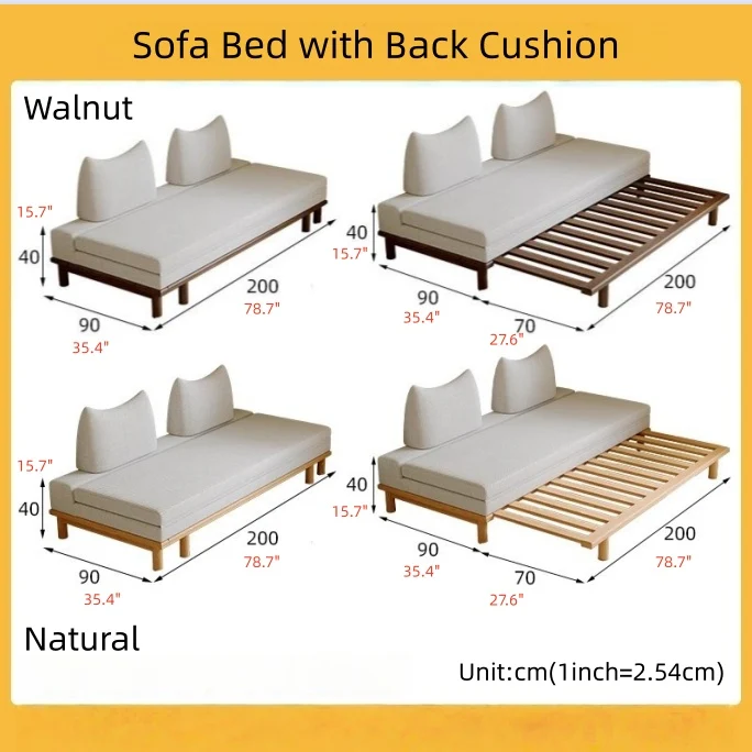 Tatami-Schlafsofa mit Massivholzrahmen und Tumbler-Rückenkissen