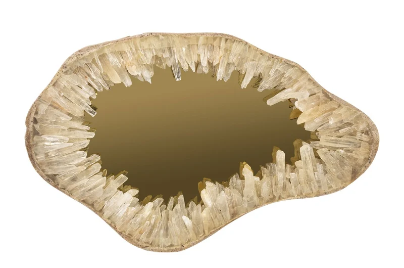 Casa Padrino Luxus Wandspiegel Gold 50 x 5 x H. 80 cm - Wandspiegel mit Rahmen aus Naturquarz und goldfarbenem Spiegelglas - Luxus Deko Accessoires