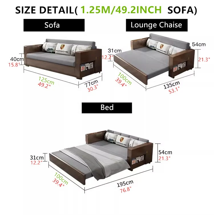 Umwandelbares Schlafsofa und Lounge-Chaise-Set mit Stauraum darunter