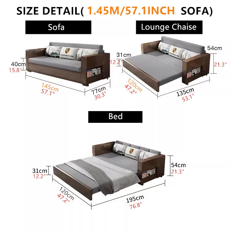 Umwandelbares Schlafsofa und Lounge-Chaise-Set mit Stauraum darunter