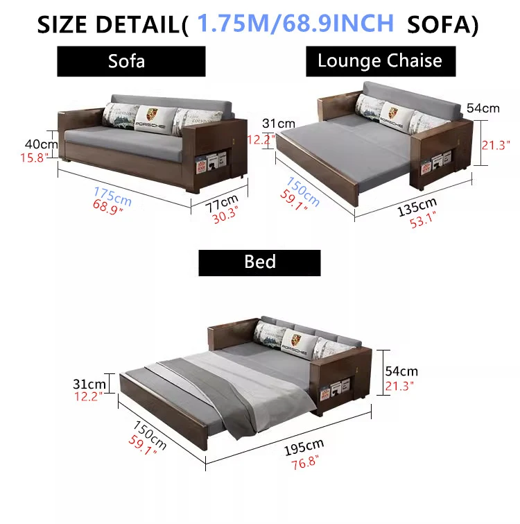 Umwandelbares Schlafsofa und Lounge-Chaise-Set mit Stauraum darunter
