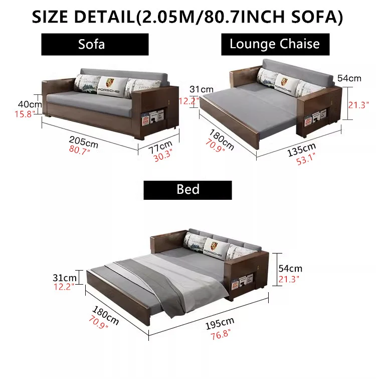 Umwandelbares Schlafsofa und Lounge-Chaise-Set mit Stauraum darunter