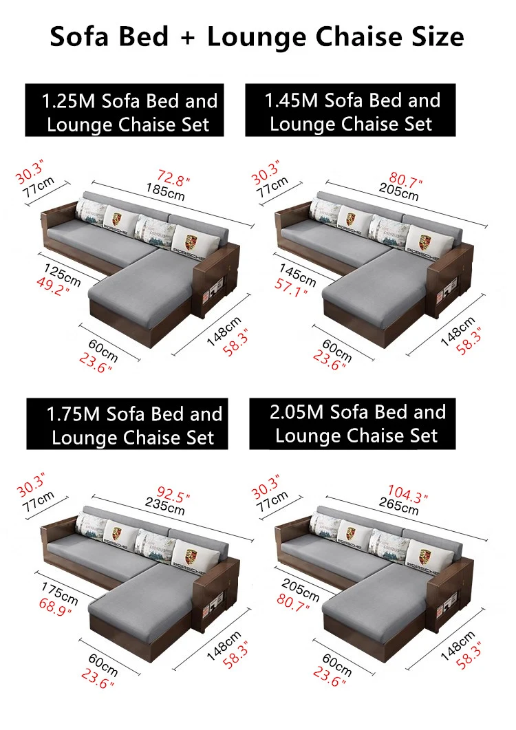 Umwandelbares Schlafsofa und Lounge-Chaise-Set mit Stauraum darunter