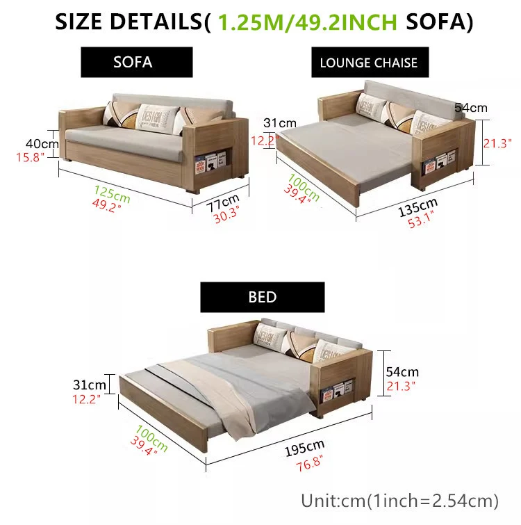 Umwandelbares Schlafsofa und Lounge-Chaise-Set mit Stauraum darunter
