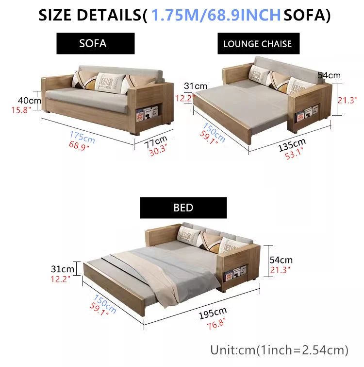 Umwandelbares Schlafsofa und Lounge-Chaise-Set mit Stauraum darunter