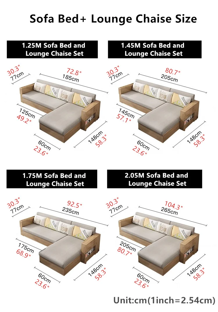 Umwandelbares Schlafsofa und Lounge-Chaise-Set mit Stauraum darunter