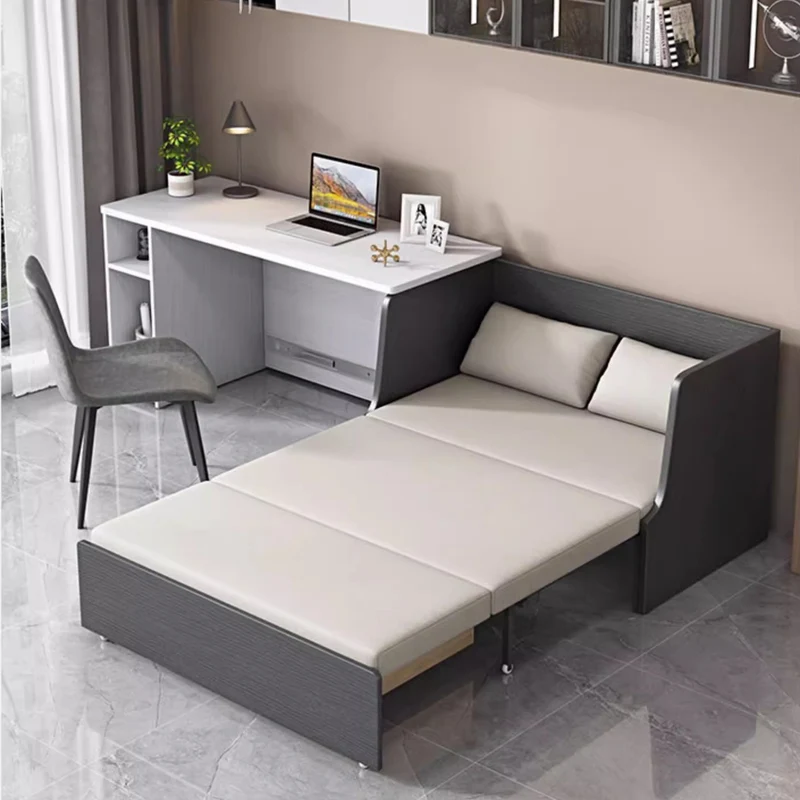 Platzsparendes Schlafsofa mit Stauraum darunter und Computertisch-Set
