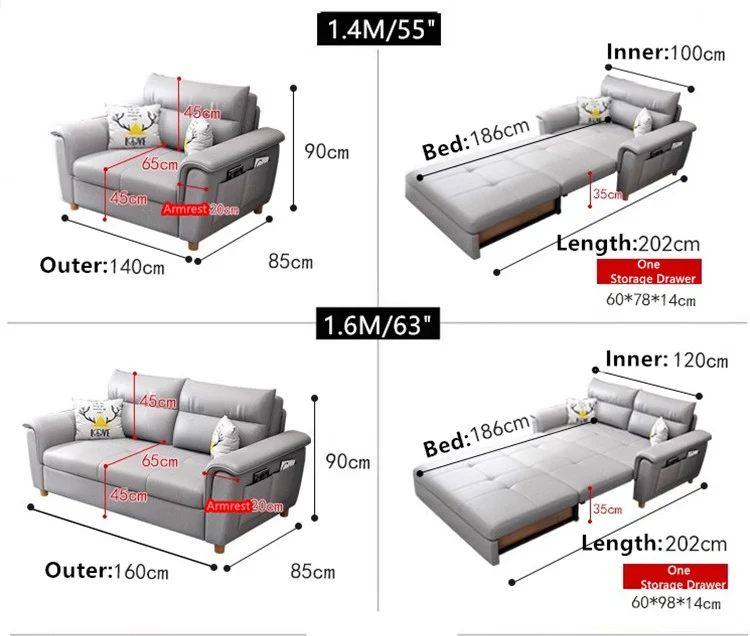 Umwandelbares Schlafsofa mit Stauraum und Taschen
