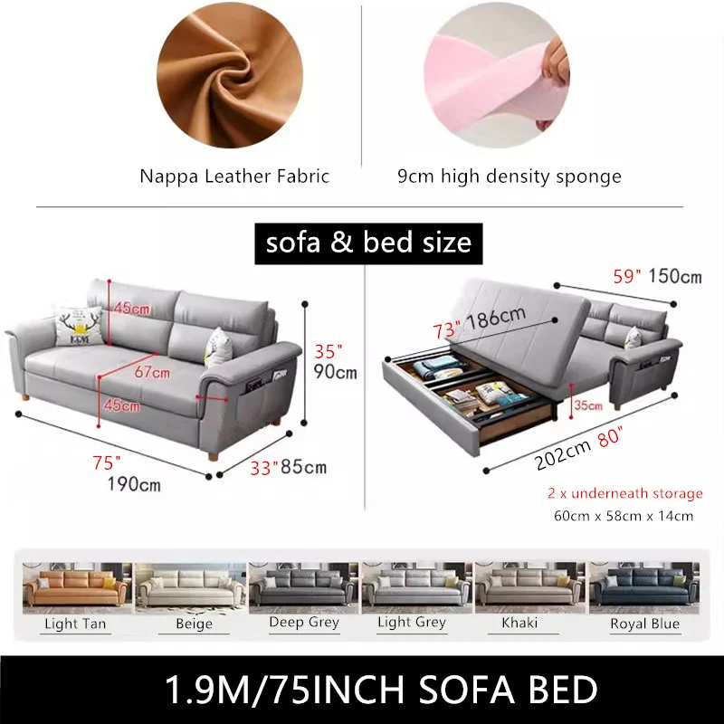 Umwandelbares Schlafsofa mit Stauraum und Taschen