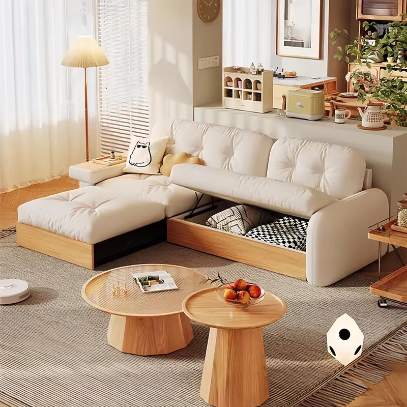 Ausziehbare Lounge-Chaise und Sofa von Japandi mit Stauraum darunter