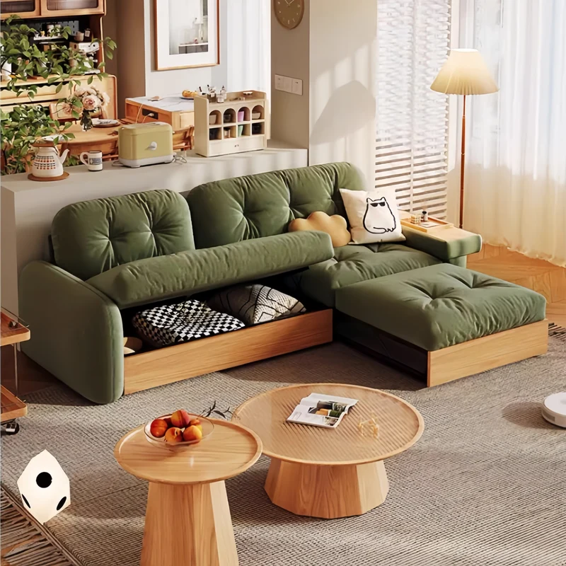 Ausziehbare Lounge-Chaise und Sofa von Japandi mit Stauraum darunter