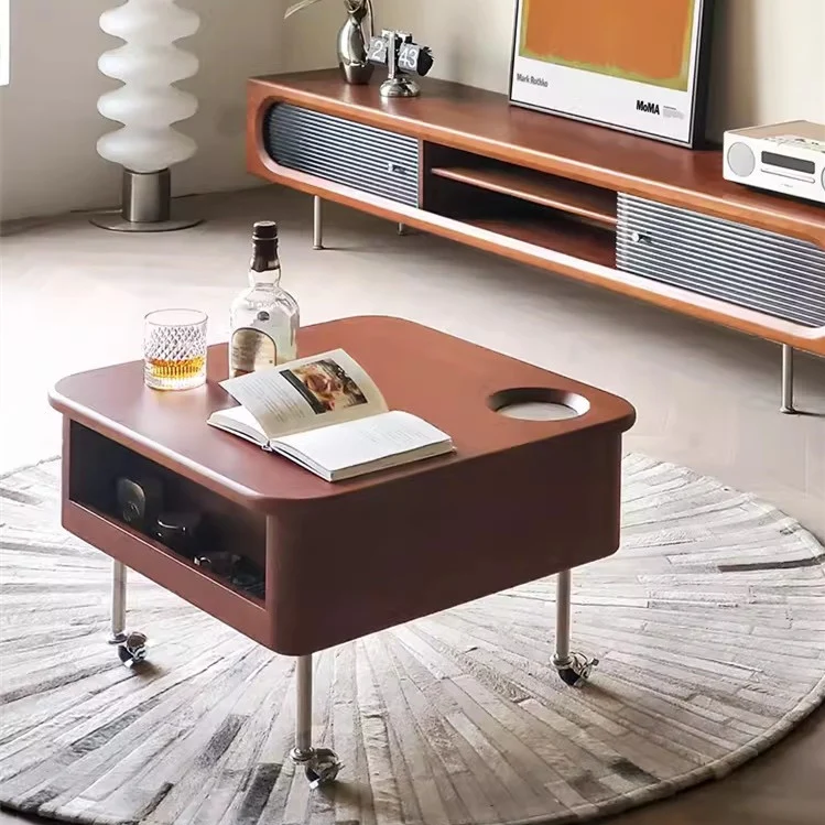 Anhebbarer Couchtisch aus Massivholz mit Stauraum und Universalrädern