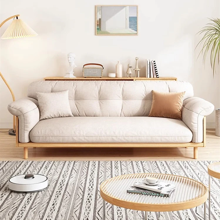 Gepolstertes Sofa aus Baumwollleinen im Japandi-Stil