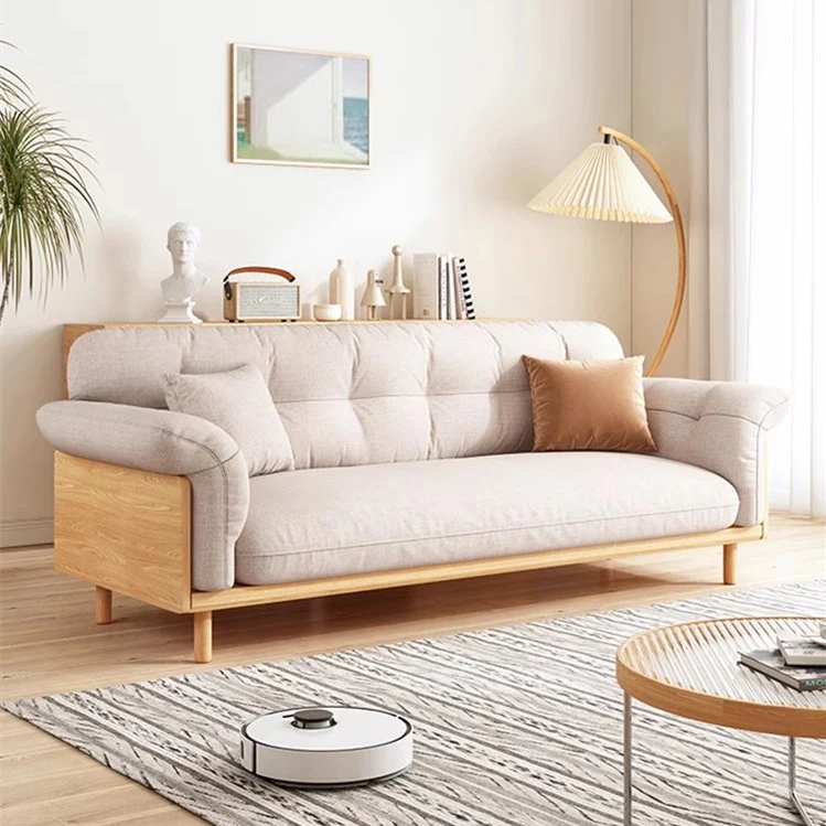 Gepolstertes Sofa aus Baumwollleinen im Japandi-Stil