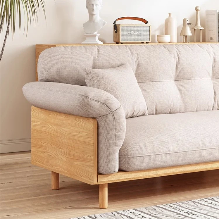 Gepolstertes Sofa aus Baumwollleinen im Japandi-Stil