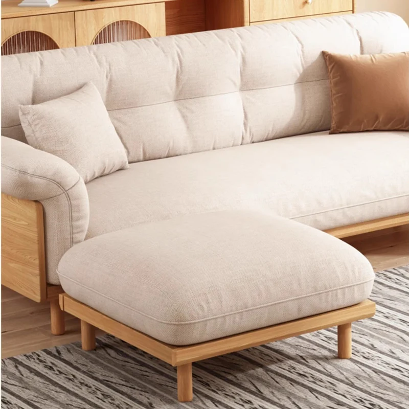 Gepolstertes Sofa aus Baumwollleinen im Japandi-Stil