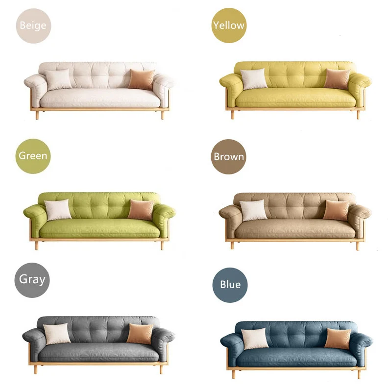 Gepolstertes Sofa aus Baumwollleinen im Japandi-Stil