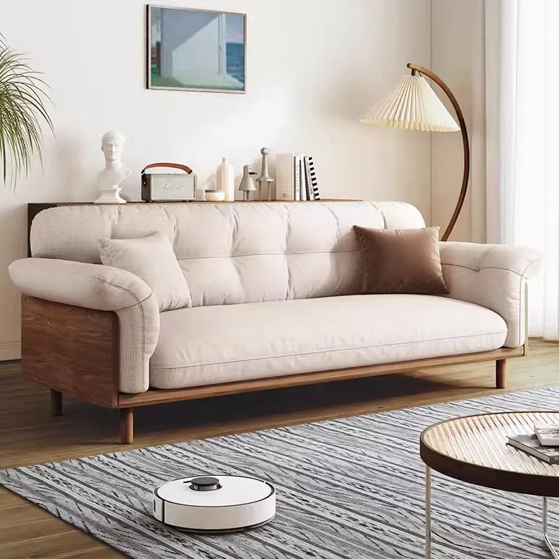 Gepolstertes Sofa aus Baumwollleinen im Japandi-Stil
