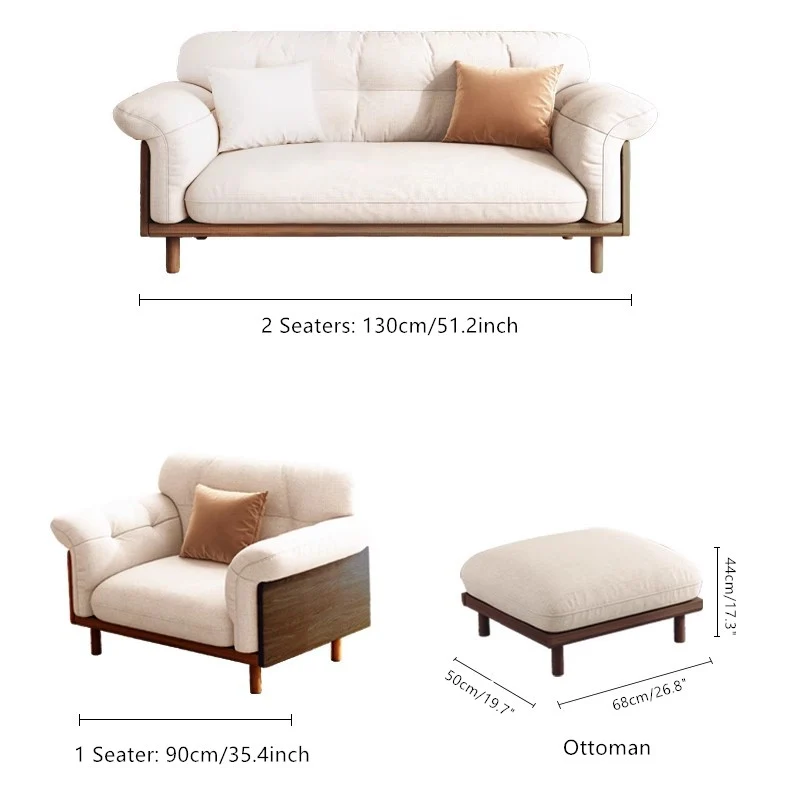 Gepolstertes Sofa aus Baumwollleinen im Japandi-Stil