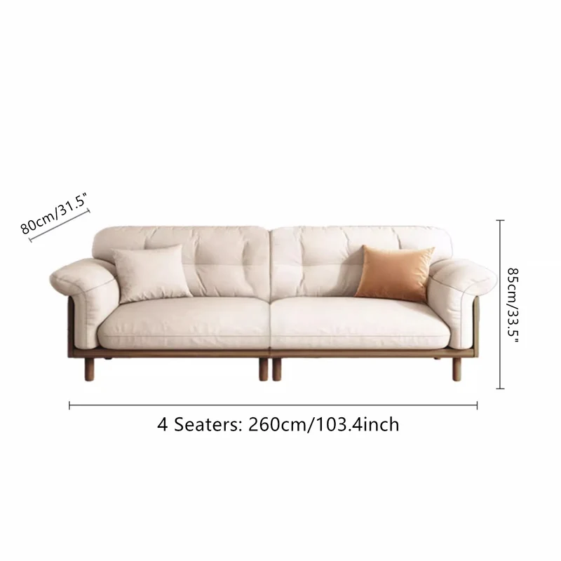 Gepolstertes Sofa aus Baumwollleinen im Japandi-Stil