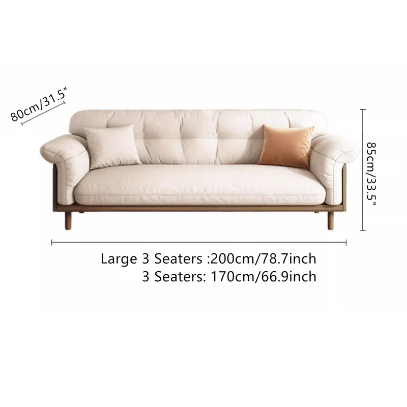 Gepolstertes Sofa aus Baumwollleinen im Japandi-Stil