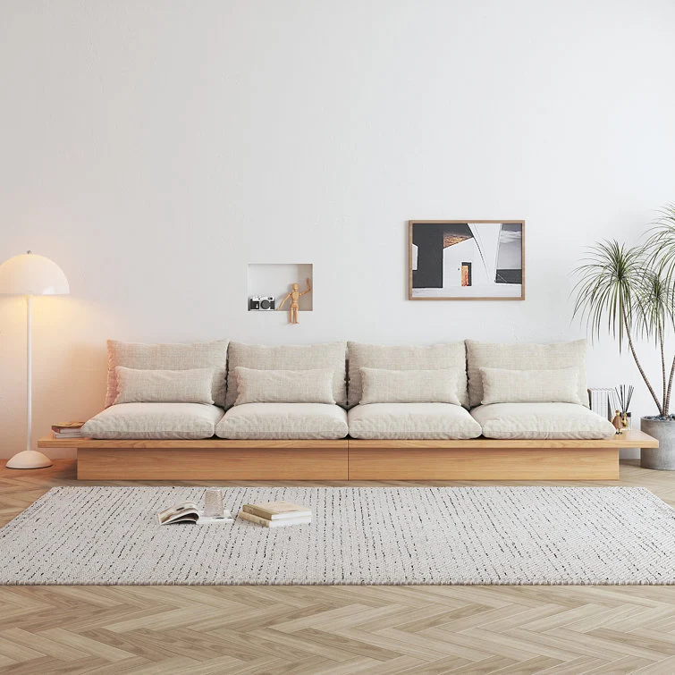Japandi-Sofa aus Massivholz mit Stauraum darunter