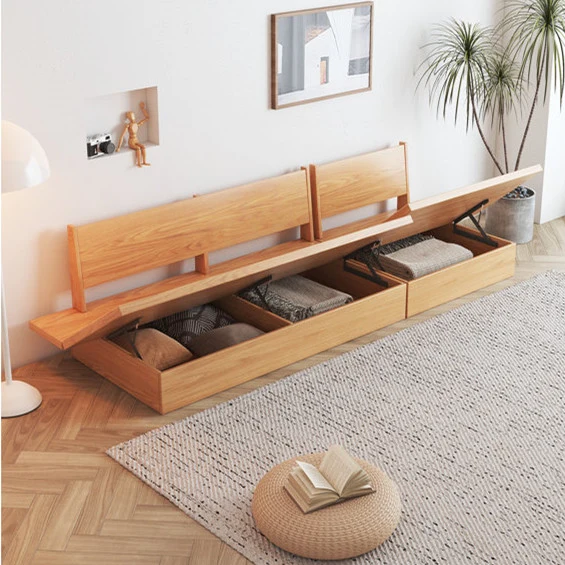 Japandi-Sofa aus Massivholz mit Stauraum darunter