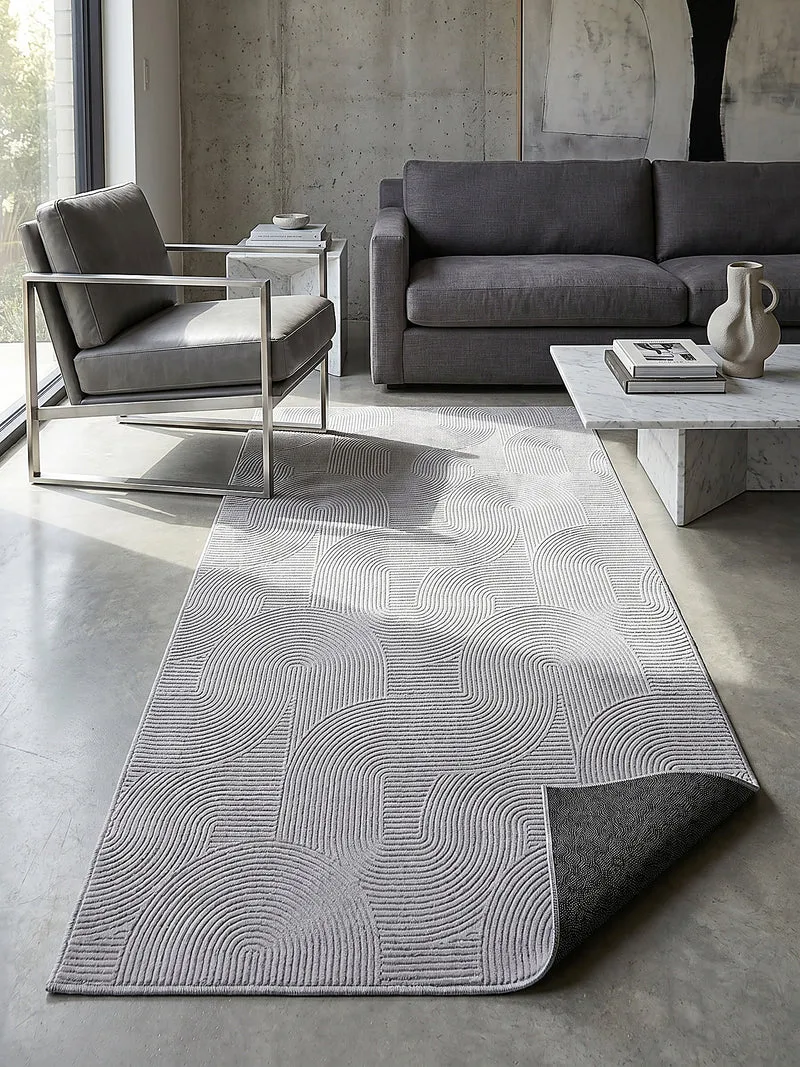 Kurzflor-Teppich 3D-Relief geometrische Bögen - Polypropylen, 9 mm Gesamthöhe