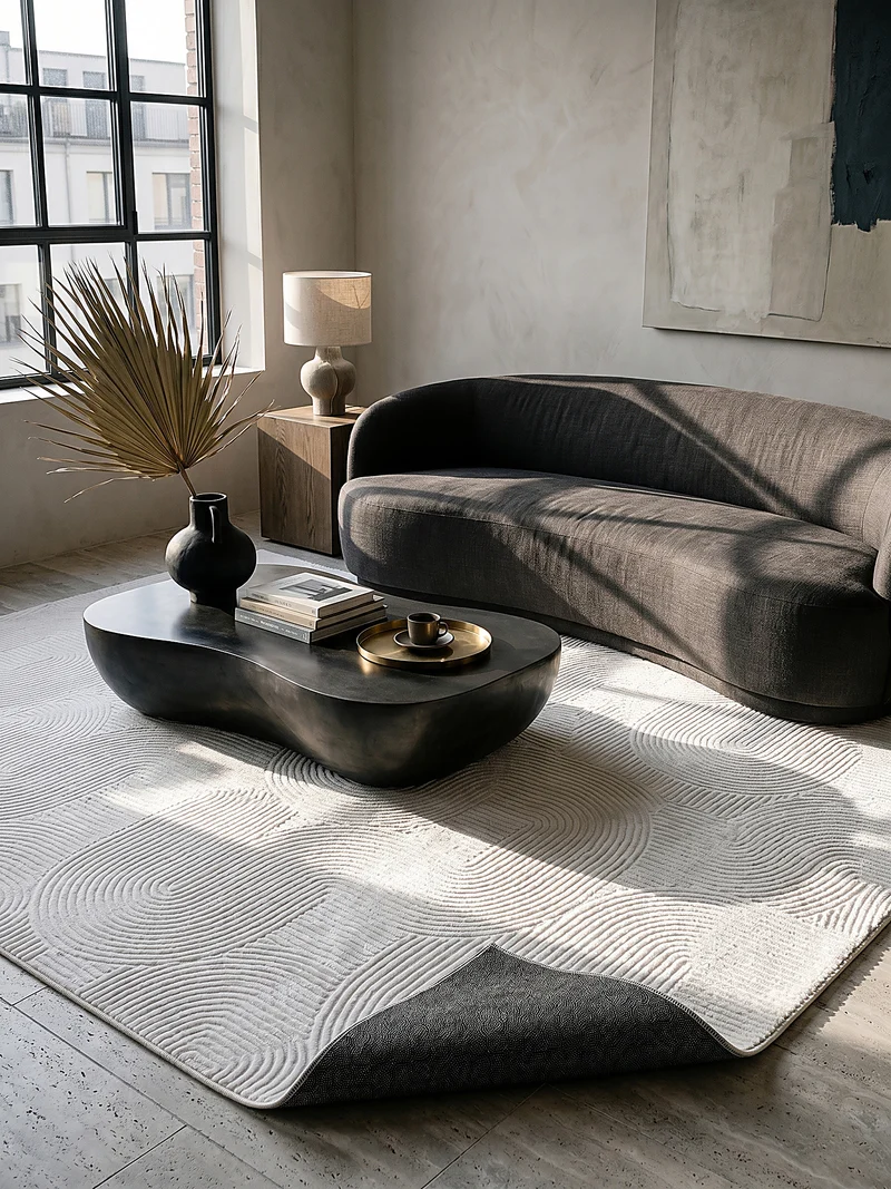 Kurzflor-Teppich 3D-Relief geometrische Bögen - Polypropylen, 9 mm Gesamthöhe