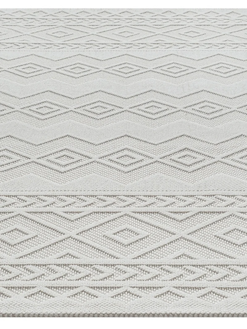 Kurzflor-Teppich Ethno-Rauten-Zickzack-Bordüren - Polypropylen, 7 mm Gesamthöhe
