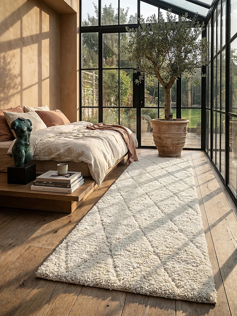 Hochflor-Teppich Berber-Rauten Schwarz-Weiß - Polypropylen, 31 mm Gesamthöhe