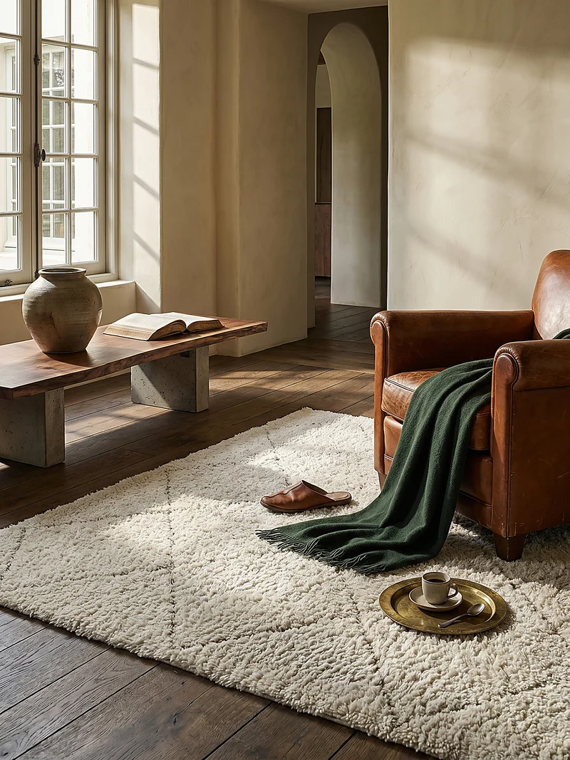 Hochflor-Teppich Berber-Rauten Schwarz-Weiß - Polypropylen, 31 mm Gesamthöhe