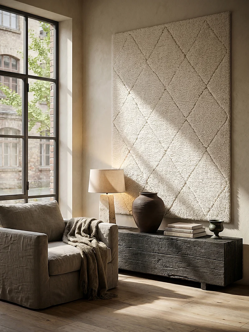 Hochflor-Teppich Berber-Rauten Schwarz-Weiß - Polypropylen, 31 mm Gesamthöhe