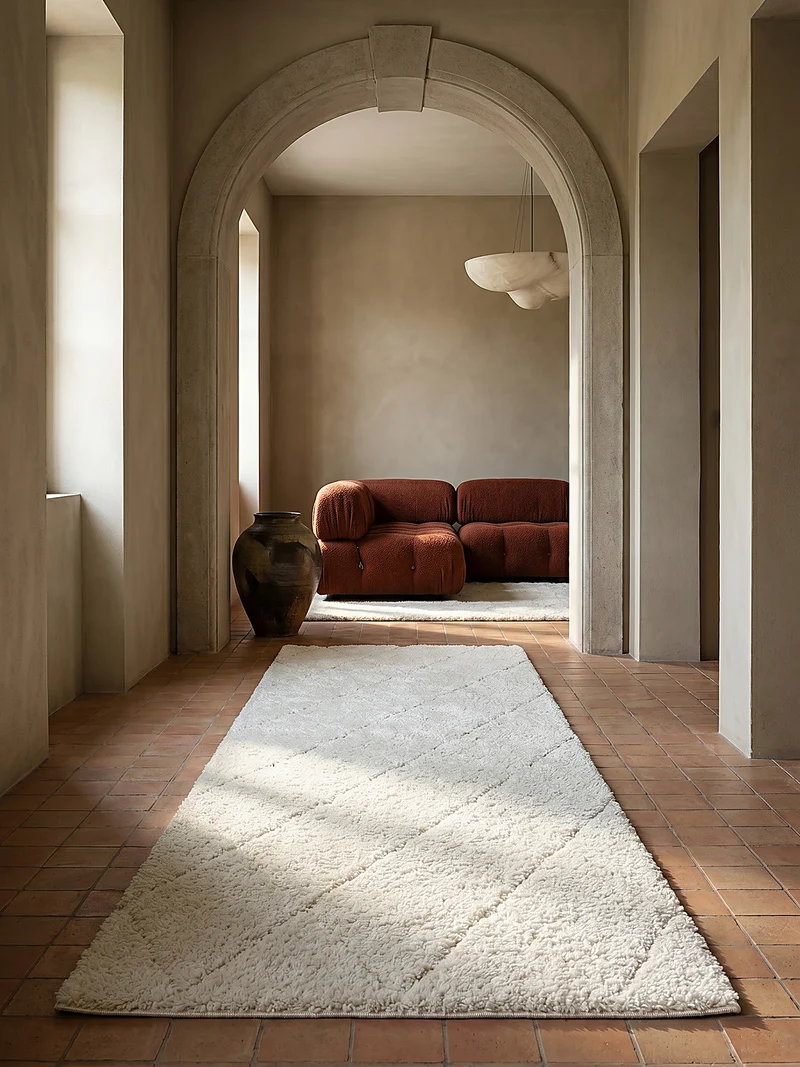 Hochflor-Teppich Berber-Rauten Schwarz-Weiß - Polypropylen, 31 mm Gesamthöhe