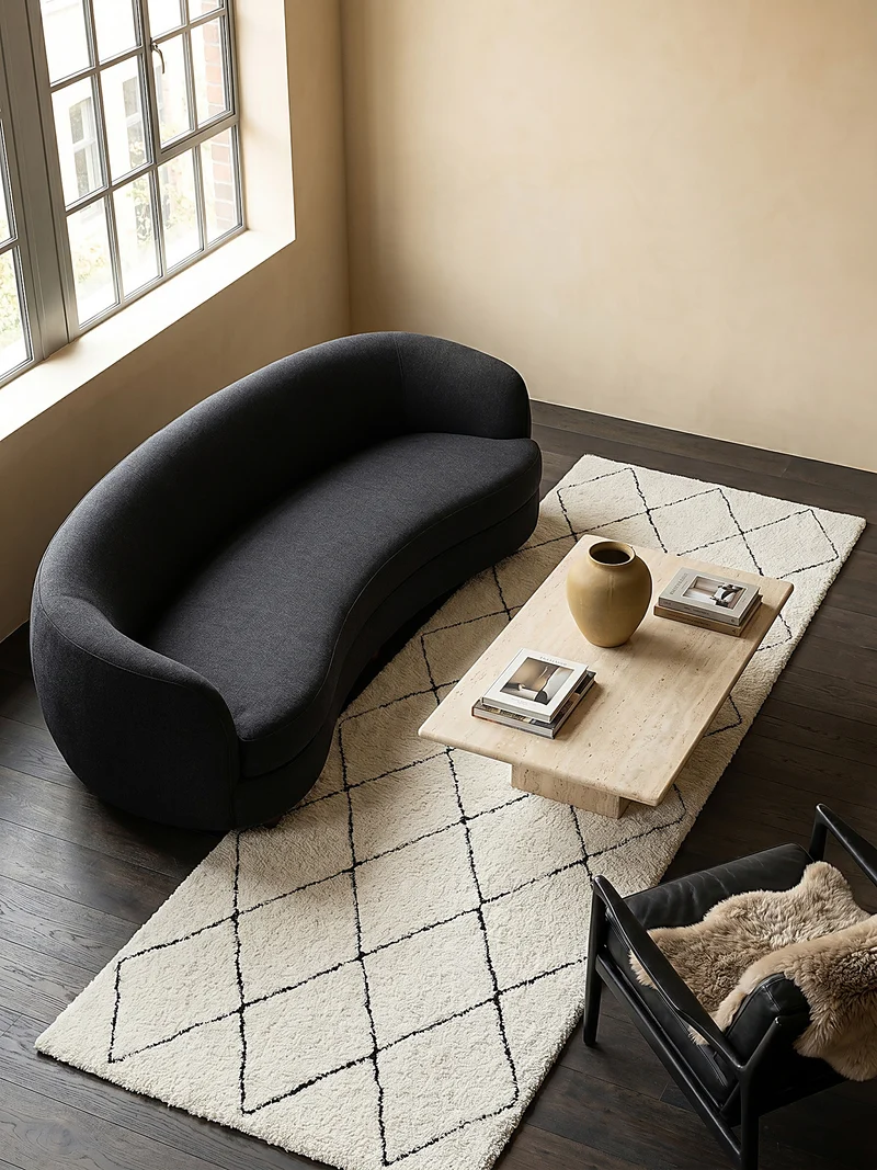 Hochflor-Teppich Berber-Rauten Schwarz-Weiß - Polypropylen, 31 mm Gesamthöhe