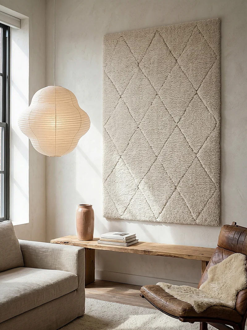 Hochflor-Teppich Berber-Rauten Schwarz-Weiß - Polypropylen, 31 mm Gesamthöhe