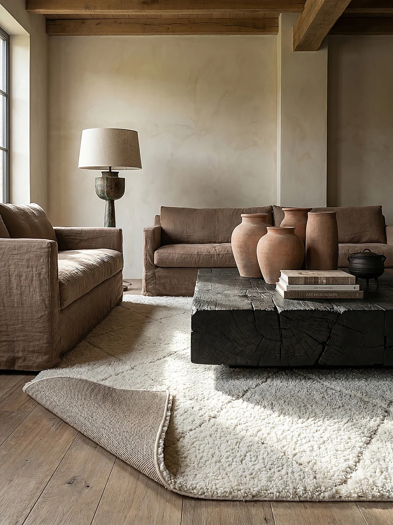 Hochflor-Teppich Berber-Rauten Schwarz-Weiß - Polypropylen, 31 mm Gesamthöhe