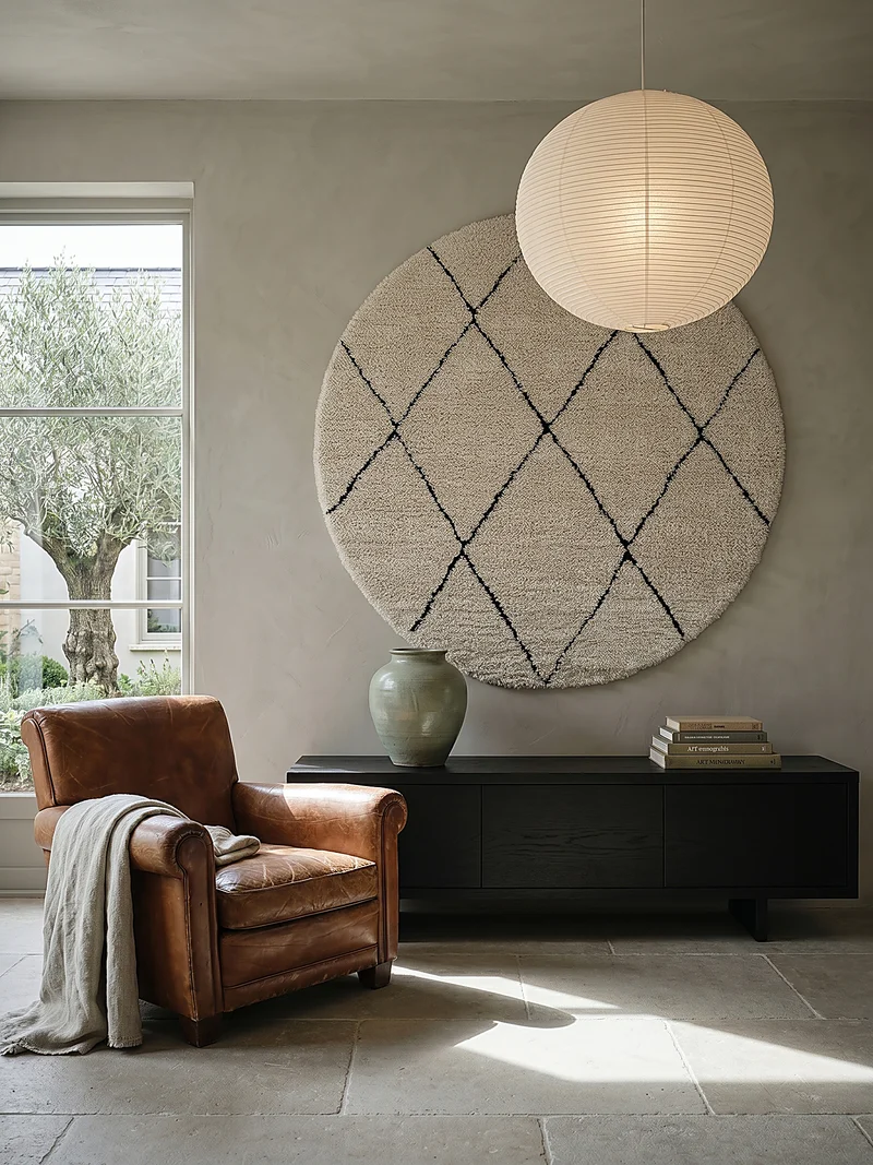 Hochflor-Teppich Berber-Rauten Schwarz-Weiß - Polypropylen, 31 mm Gesamthöhe