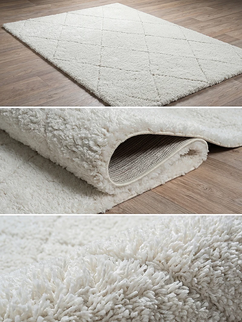 Hochflor-Teppich Berber-Rauten Schwarz-Weiß - Polypropylen, 31 mm Gesamthöhe
