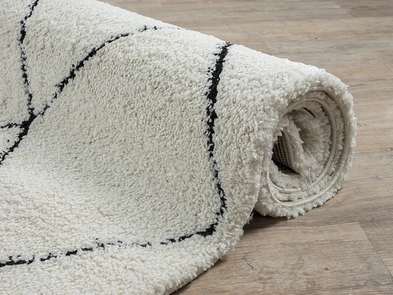 Hochflor-Teppich Berber-Rauten Schwarz-Weiß - Polypropylen, 31 mm Gesamthöhe