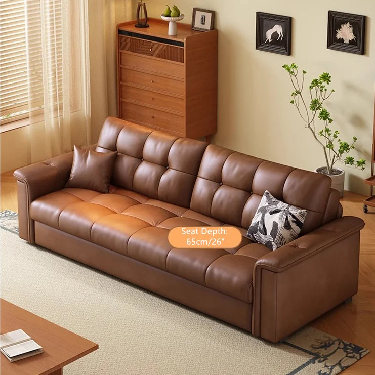 Ausziehbares Schlafsofa im Retro-Stil aus Lederstoff mit Stauraum darunter