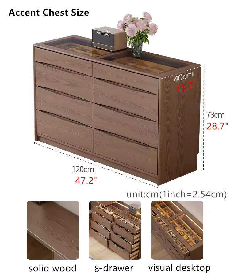 Leichter, luxuriöser, ausziehbarer Frisiertisch mit Akzentkommode mit 8 Schubladen