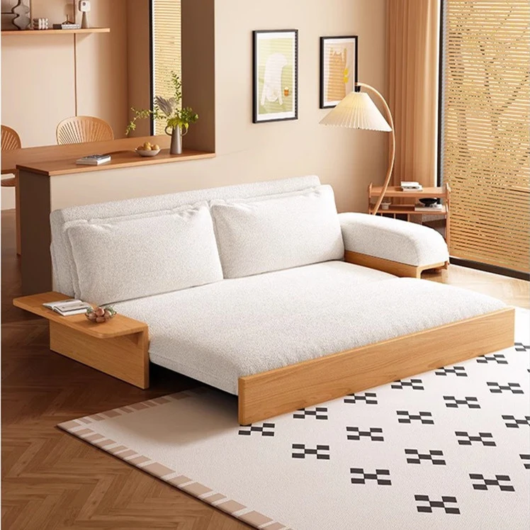 Japandi Schlafsofa aus Teddy-Plüschstoff mit Stauraum