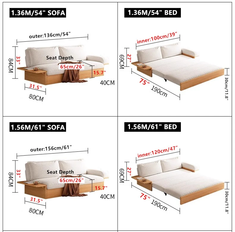 Japandi Schlafsofa aus Teddy-Plüschstoff mit Stauraum