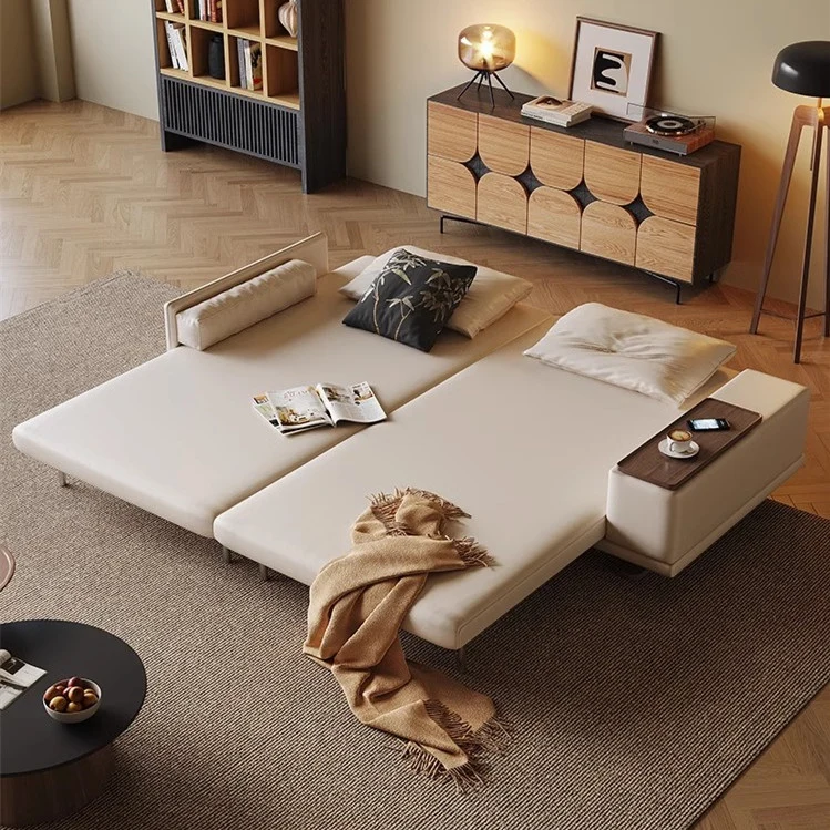 Leathaire Stoff verstellbare Rückenstütze Schlafsofa mit drehbarer Armlehne Desktop
