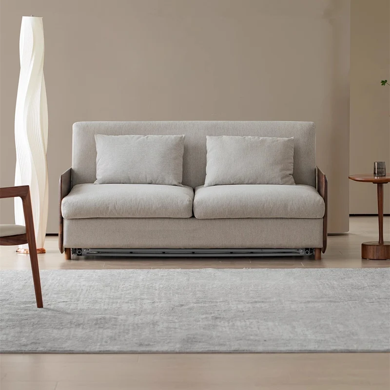 Leichtes Luxus-Schlafsofa mit Armlehne aus Walnussholz und Matratze