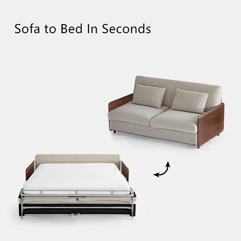 Leichtes Luxus-Schlafsofa mit Armlehne aus Walnussholz und Matratze